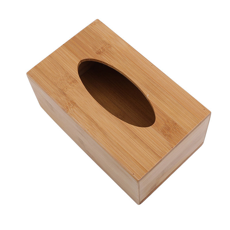 Rectangular bamboo tissue box showing rounded opening in natural finish