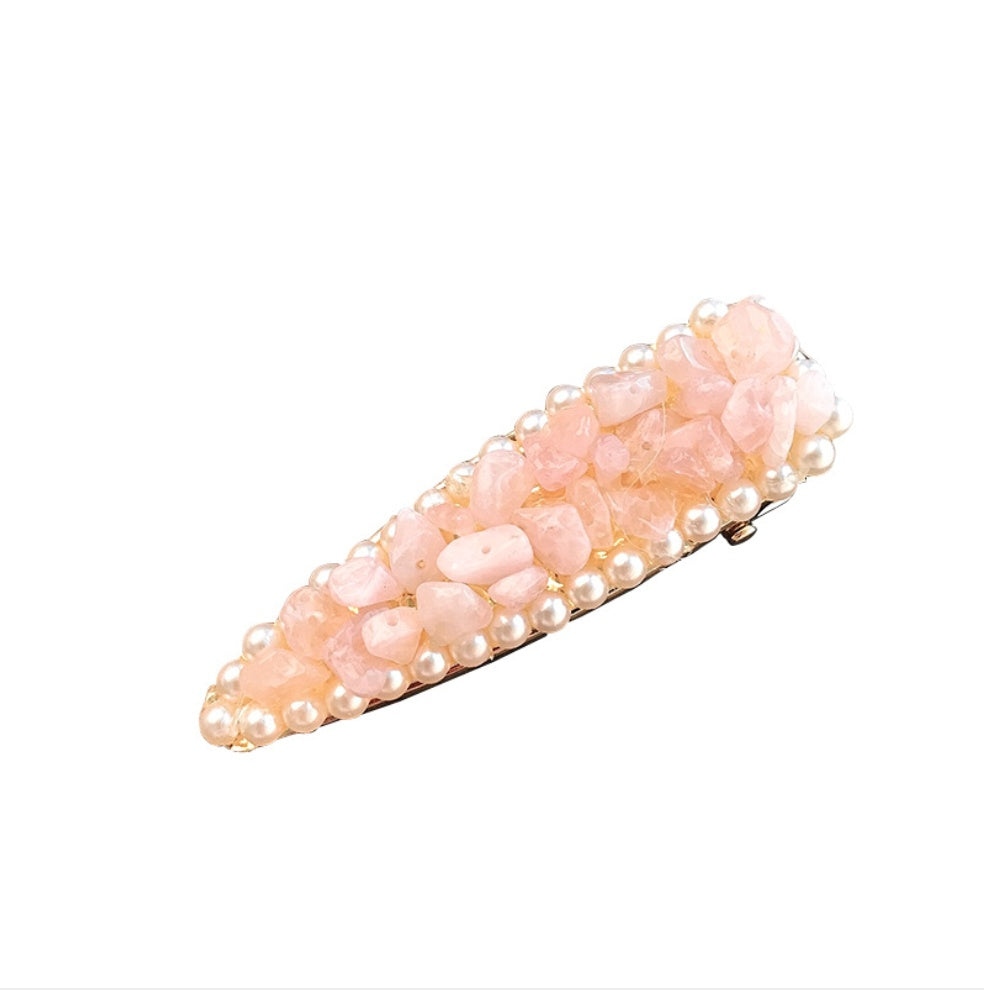 Crystal Stone Hairpin with Pearls – Elegant Gemstone Hair Clip