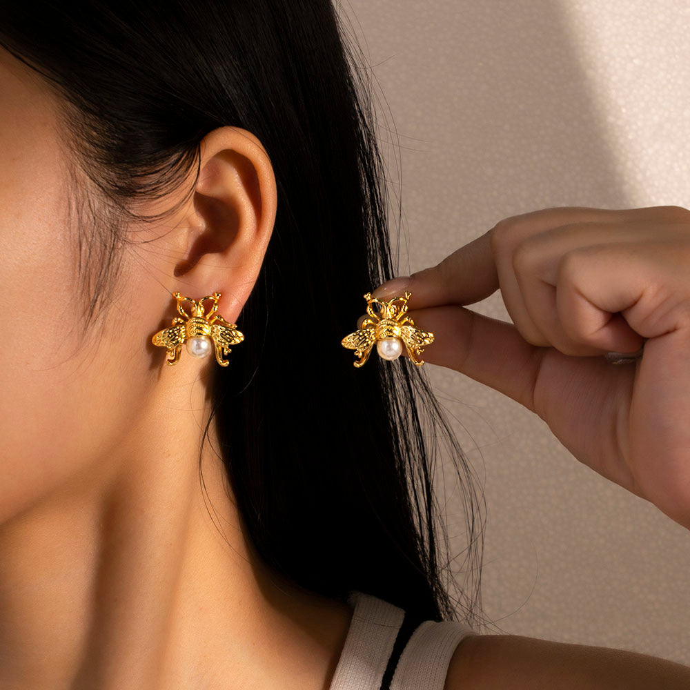 Model wearing Honey Luxe Crystal Stud Earrings – anti-tarnish elegant jewelry