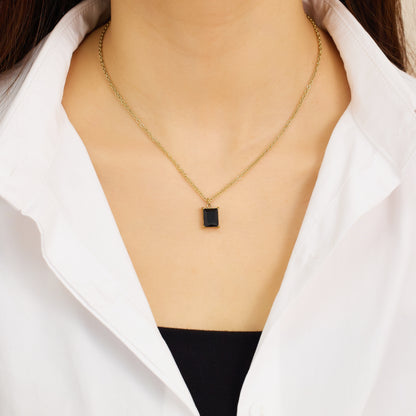 Sapphire Glow Pendant – minimalist stainless steel jewelry with anti-tarnish finish
