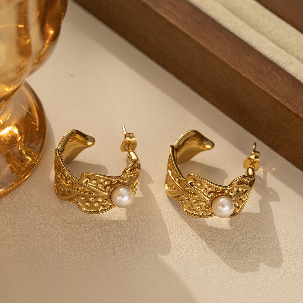 Auric Twist Hoops – gold-plated stainless steel hoop earrings with pearl accent 1