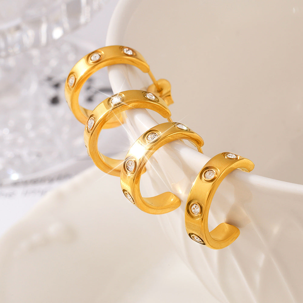 Aurora Crystal Hoops – gold-plated stainless steel hoop earrings with clear crystals 1