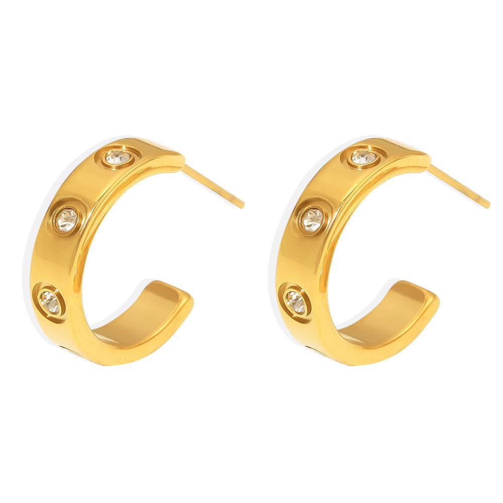 Aurora Crystal Hoops – gold-plated stainless steel hoop earrings with clear crystals 2