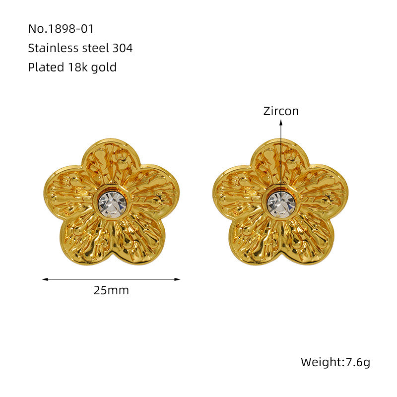 Fleur Radiance Studs – gold-plated stainless steel floral stud earrings with zircon”
	•	“Fleur Radiance Stud Earrings – anti-tarnish flower design with crystal center