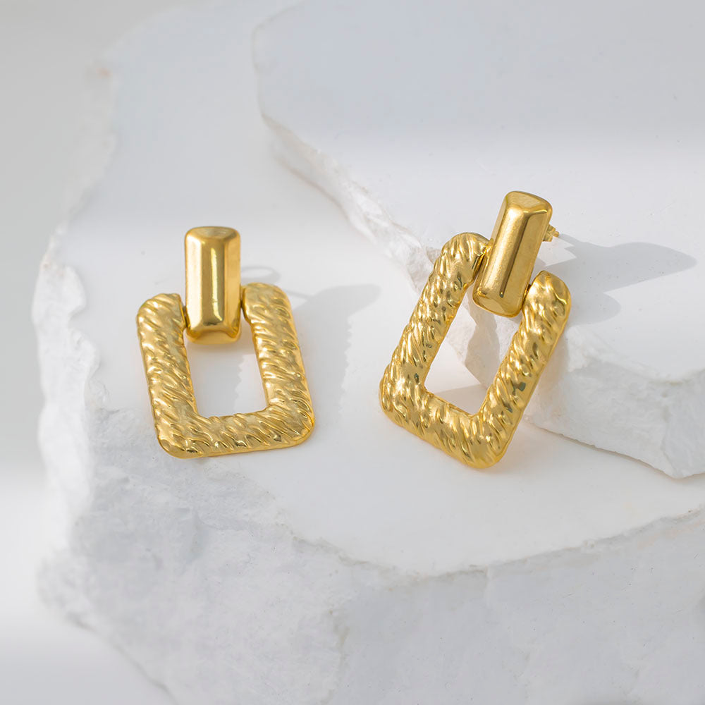 Gilded Links Earrings – anti-tarnish textured gold drop earrings