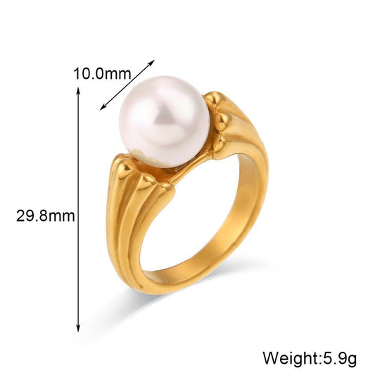Grace Pearl Ring with stainless steel PVD gold plating, durable and tarnish resistant