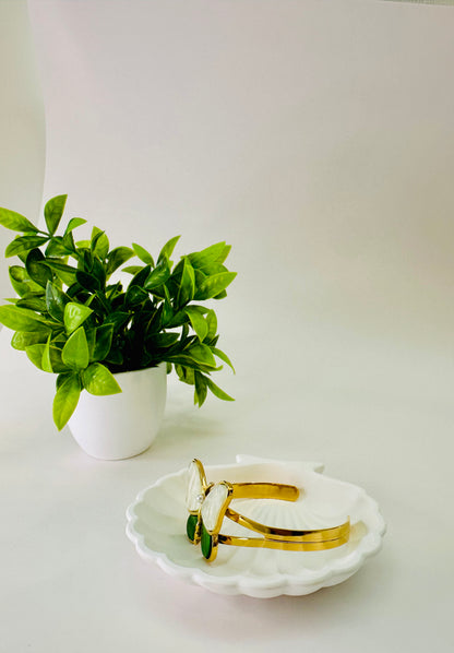 Opulence Papillon cuff bracelet with butterfly design in stainless steel, PVD gold plating, and enamel accents 1