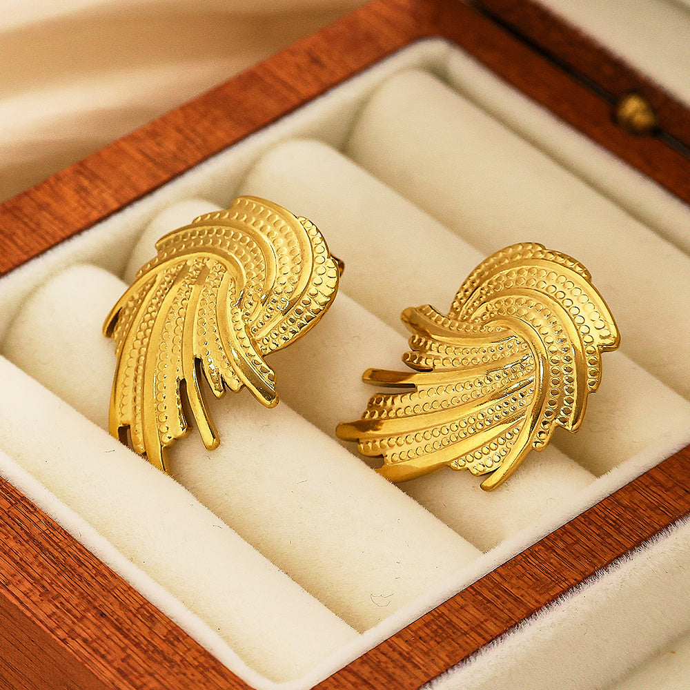 Verdant Wings Studs – gold-plated stainless steel wing-inspired earrings 1
