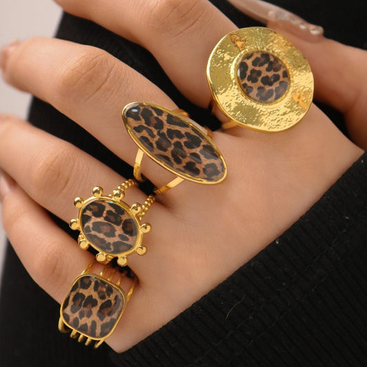Wild Luxe Series – set of four gold-plated stainless steel statement rings